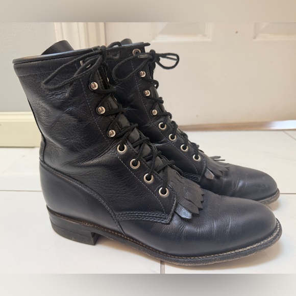 Vintage Black Justin Kiltie Lace up Boots Size 7B - Picture 2 of 8